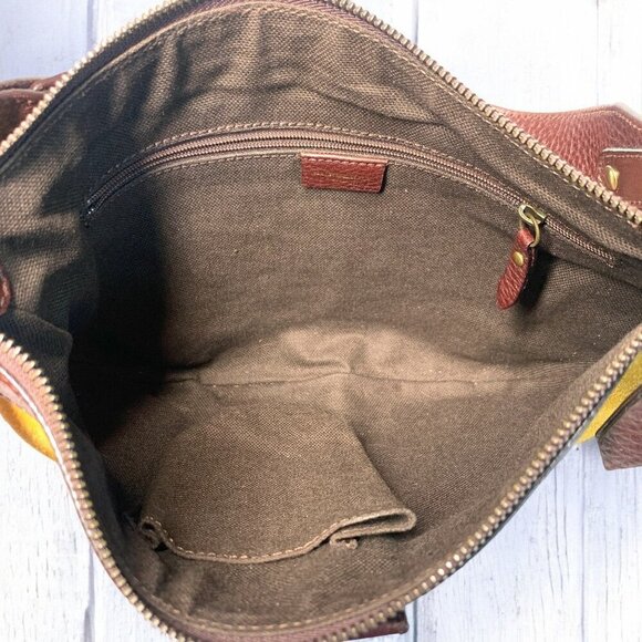 Burberry Suede & Leather Hobo Shoulder Bag Mustard Yellow Dark Brown 10"x8"x2" - Picture 2 of 13